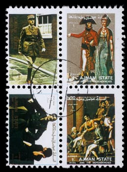 AJMAN- CIRCA 1972: A collection of stamps printed in Ajman showing pictures of a famous mens and women, circa 1972