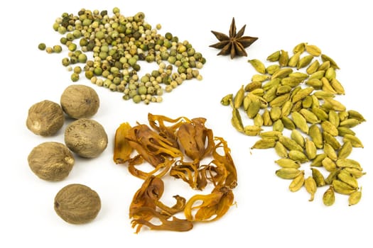 various spices for cooking/baking white background