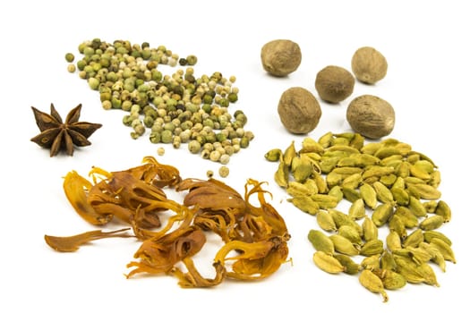 various spices for cooking/baking white background