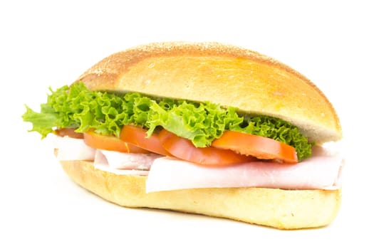 Sandwich with ham Tomatoes and salad