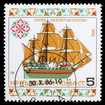 Bulgaria - CIRCA 1986: A Stamp printed in Bulgaria a shows image of ship, circa 1986