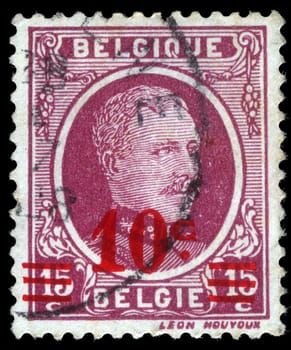 BELGIUM - CIRCA 1922: A stamp printed in Belgium shows portrait King Albert I, circa 1922