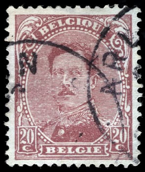 BELGIUM - CIRCA 1919: A stamp printed in Belgium shows image of King Albert I, circa 1919