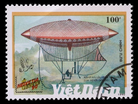 VIETNAM - CIRCA 1990: A stamp printed by Vietnam shows air-balloon