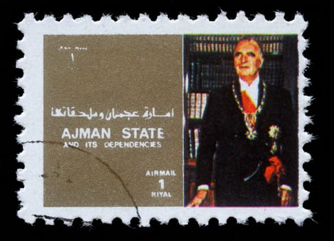 AJMAN - CIRCA 1973: stamp printed by Ajman shows King Boudewijn of Belgium, circa 1973