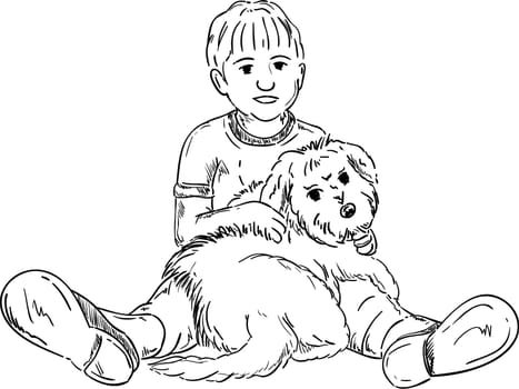 vector - happy little boy playing with his puppy