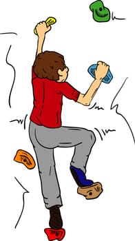 vector - Boy bouldering - rock climbing indoors
