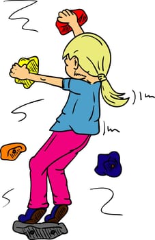 vector - Girl bouldering - rock climbing indoors