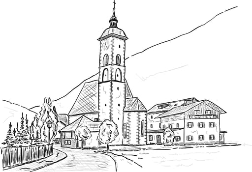 vector - Church of Großkirchheim ,Döllach - Filialkirche St Andreas, Austria, Europe