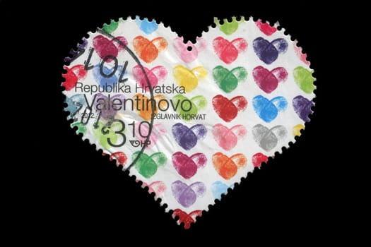 CROATIA - CIRCA 2012: stamp printed by Croatia shows heart, dedicated to Valentine's Day, circa 2012