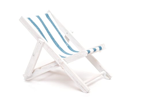 Deck chair with blue and white fabric with text space