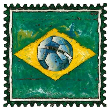 Brazil flag with ball like stamp in grunge style