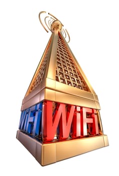 Powerful digital transmitter for TV, mobile and multimedia broadcast sends wi-fi signals from high tower
