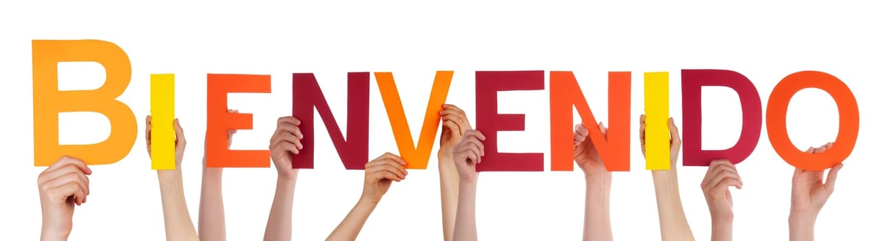 Some Persons Holding the Spanish Word Bienvenido Which Means Welcome, Isolated