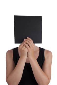 A Person Hiding Behind a Black Square, Isolated