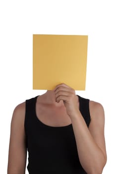 A Person Hides Behind a Yellow Square, Isolated