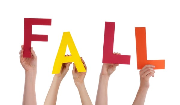 Many Hands Holding the Word Fall, Isolated