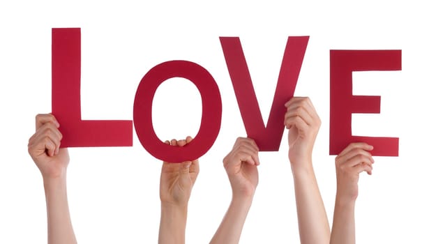 Many People Holding the Word Love, Isolated