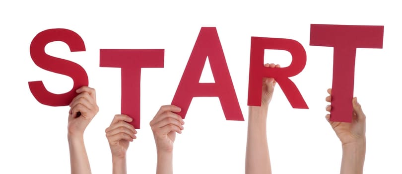 Many Hands Holding the Word Start, Isolated