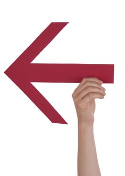 One Person Holds a Red Arrow Which Points Backward, Isolated