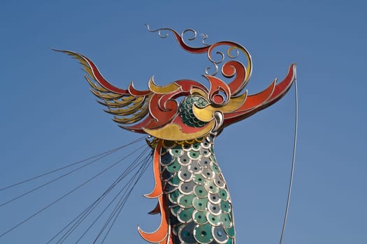 Boat made ​​of steel. The prow of a bird's head.