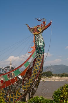 Boat made ​​of steel. The prow of a bird's head.