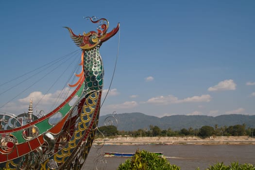 Boat made ​​of steel. The prow of a bird's head.