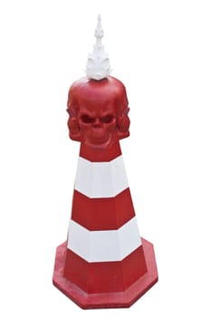 Traffic cones red skulls. Wat Rong Khun is a traffic cone. Chiangrai, Thailand.