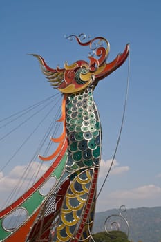 Boat made ​​of steel. The prow of a bird's head.