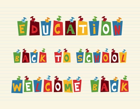 Education back to school pushpin colorful paper notes over paper sheet background. Vector layered for easy editing .