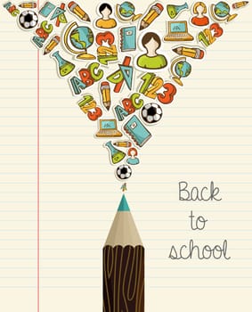 Back to School icons education wood pencil over paper sheet background. Vector layered for easy personalization.