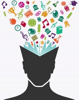 Back to School colorful icons education human head book. Vector layered for easy personalization.