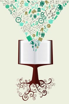Back to School tree book education green icons. Vector layered for easy personalization.
