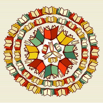 Back to School books education mandala. Vector layered for easy personalization.