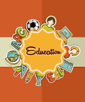 Back to School colorful icons education label over orange background. Vector layered for easy personalization.