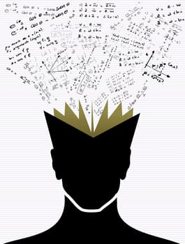 Back to School black science elements education human head book. Vector layered for easy personalization.