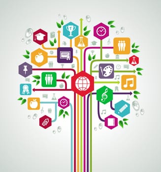 Education back to school colorful flat icons network tree. Vector layered for easy personalization.