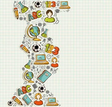 Education back to school colorful cartoon icons over grid sheet background. Vector layered for easy personalization.