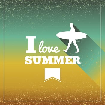 Retro i love summer text surfing board man poster concept. Vector file layered for easy manipulation and custom coloring.