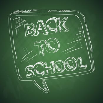 Back to school green chalkboard with social media speech bubble. Vector layered for easy editing.