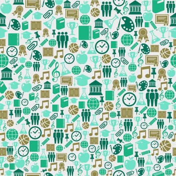 Education green icons back to school seamless pattern background illustration. Vector layered for easy personalization.