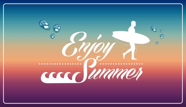 Vintage enjoy summer holidays man surfing board illustration. Vector file layered for easy manipulation and custom coloring.