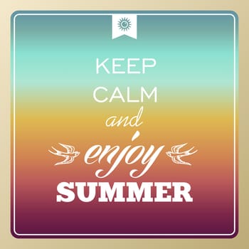 Vintage UK keep calm and enjoy summer poster, sun, sunset, sunrise illustration. Vector file layered for easy manipulation and custom coloring..