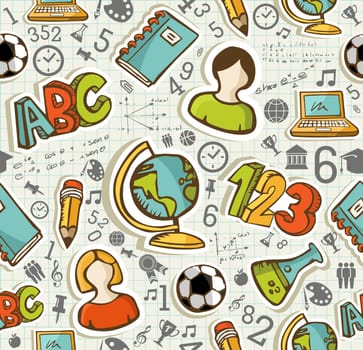 Education colorful icons back to school seamless pattern background illustration. Vector layered for easy personalization.
