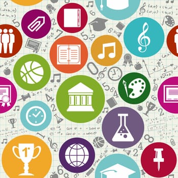 Back to School colorful icons education seamless pattern background. Vector layered for easy personalization.