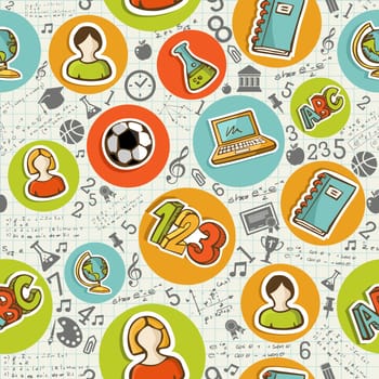 Education colorful icons back to school seamless pattern background illustration. Vector layered for easy personalization.