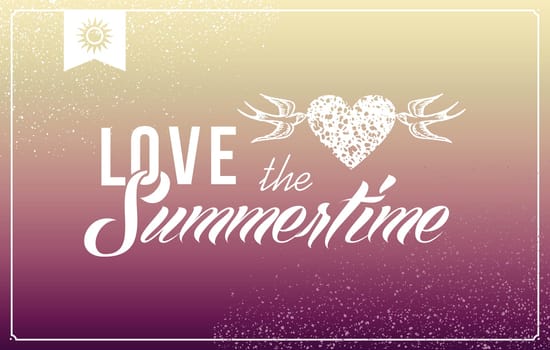 Retro love the summertime poster, love birds illustration. Vector file layered for easy manipulation and custom coloring..