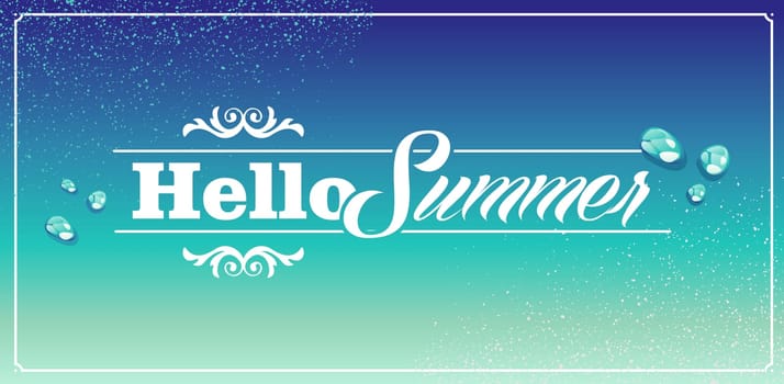 Retro hello summer vacations blue water drops background. Vector file layered for easy editing.