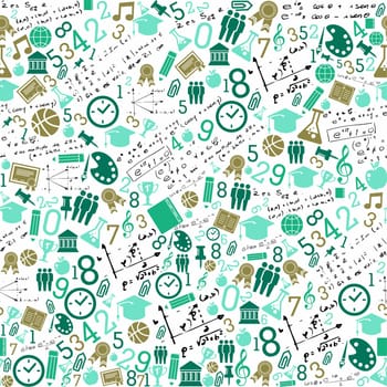 Back to School green icons education seamless pattern background. Vector layered for easy personalization.