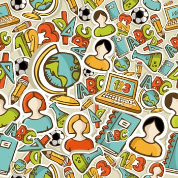 Education colorful icons back to school seamless pattern background illustration. Vector layered for easy personalization.